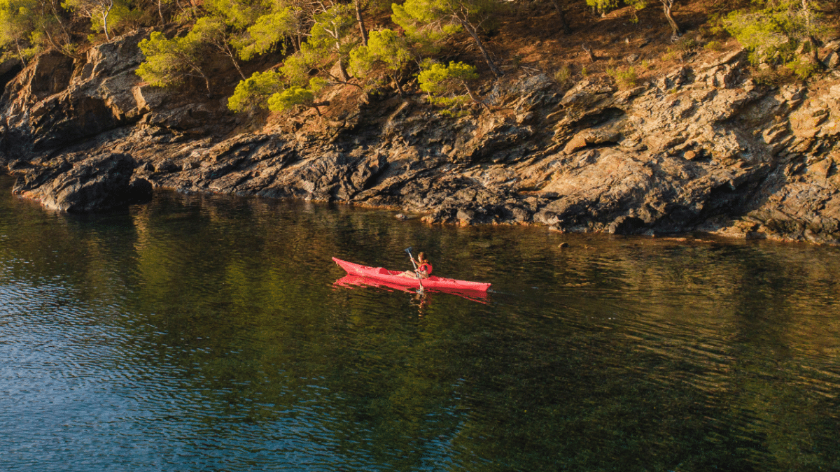 kayaking close to shoreline