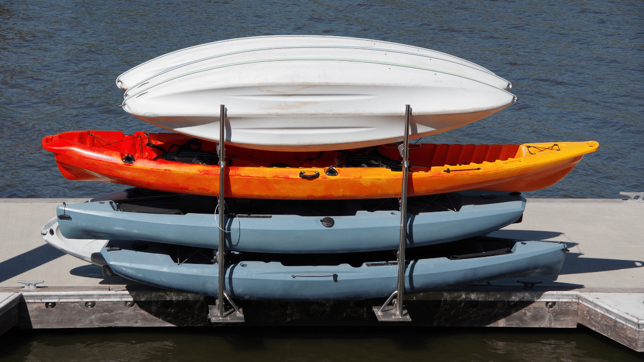 LUCKYERMORE 2-Pack Kayak Stand 165 Lbs Capacity Universal Kayak Storage Rack，Canoe Collapsible Freestanding Portable Bracket for Indoor Outdoor 